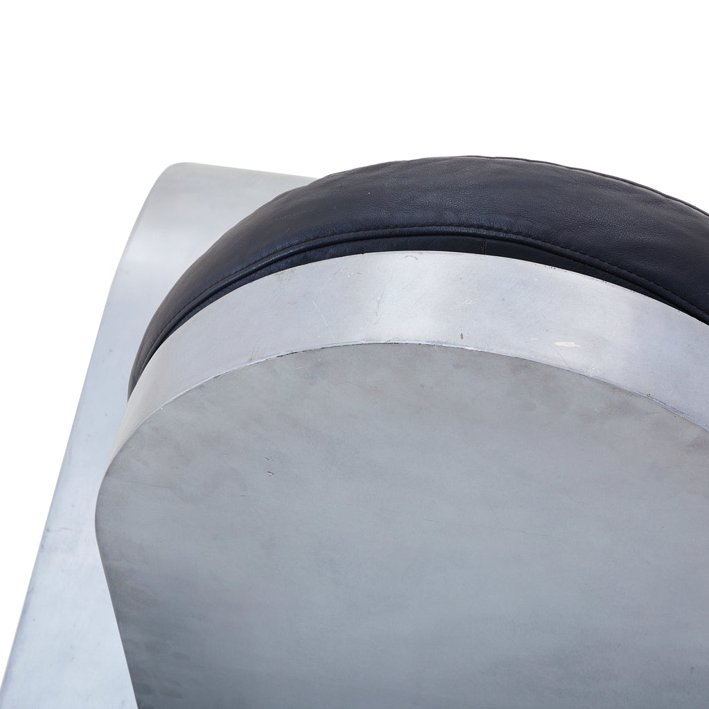 Black Leather & Silver Deco Lounge Chair