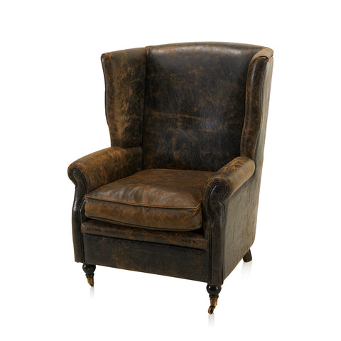 Black Crackle Leather Wingback Chair