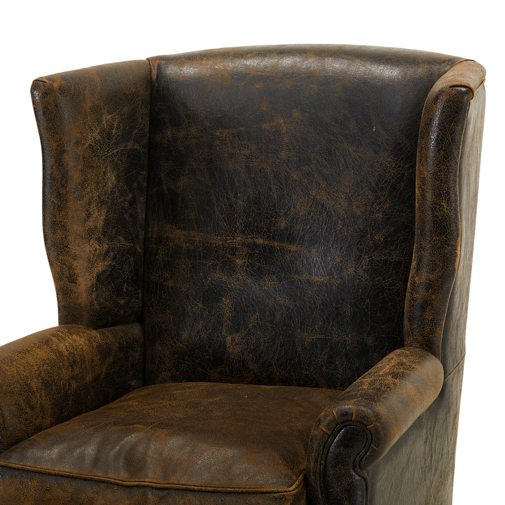 Black Crackle Leather Wingback Chair