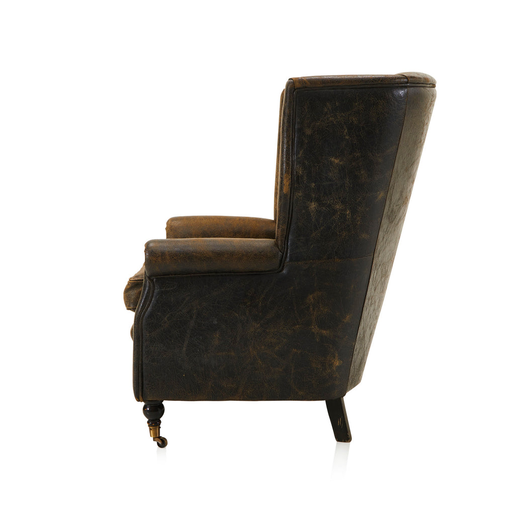Black Crackle Leather Wingback Chair
