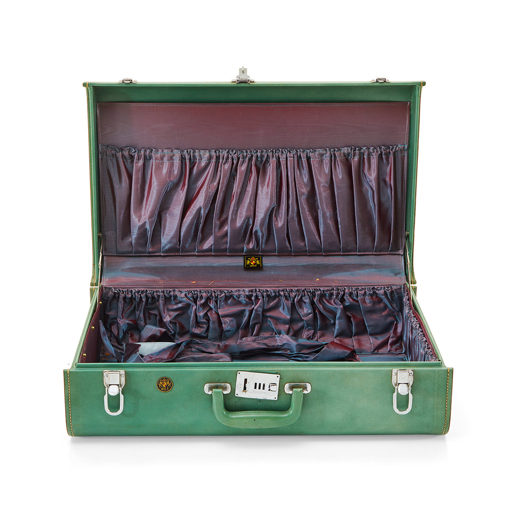 Green Hard Shell Leather Suitcase Medium