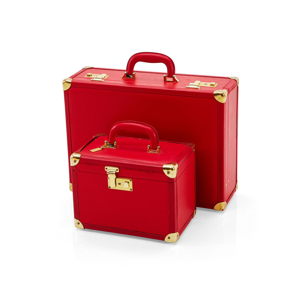 Small Red Leather Cosmetics Case