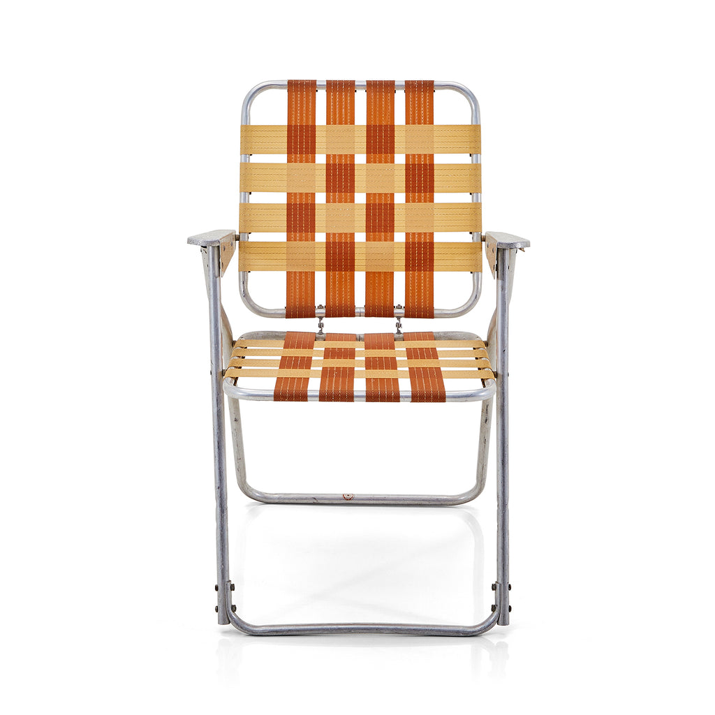 Brown and Tan Folding Lawn Chair