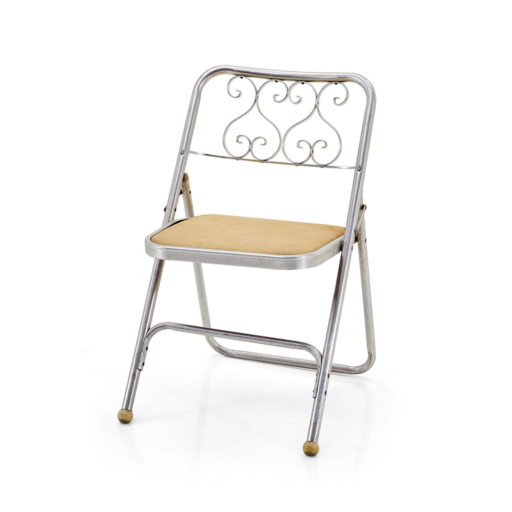 Silver & Tan Ornate Folding Chair