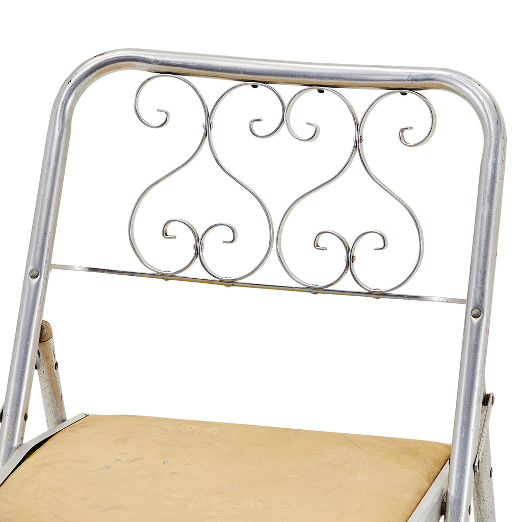 Silver & Tan Ornate Folding Chair