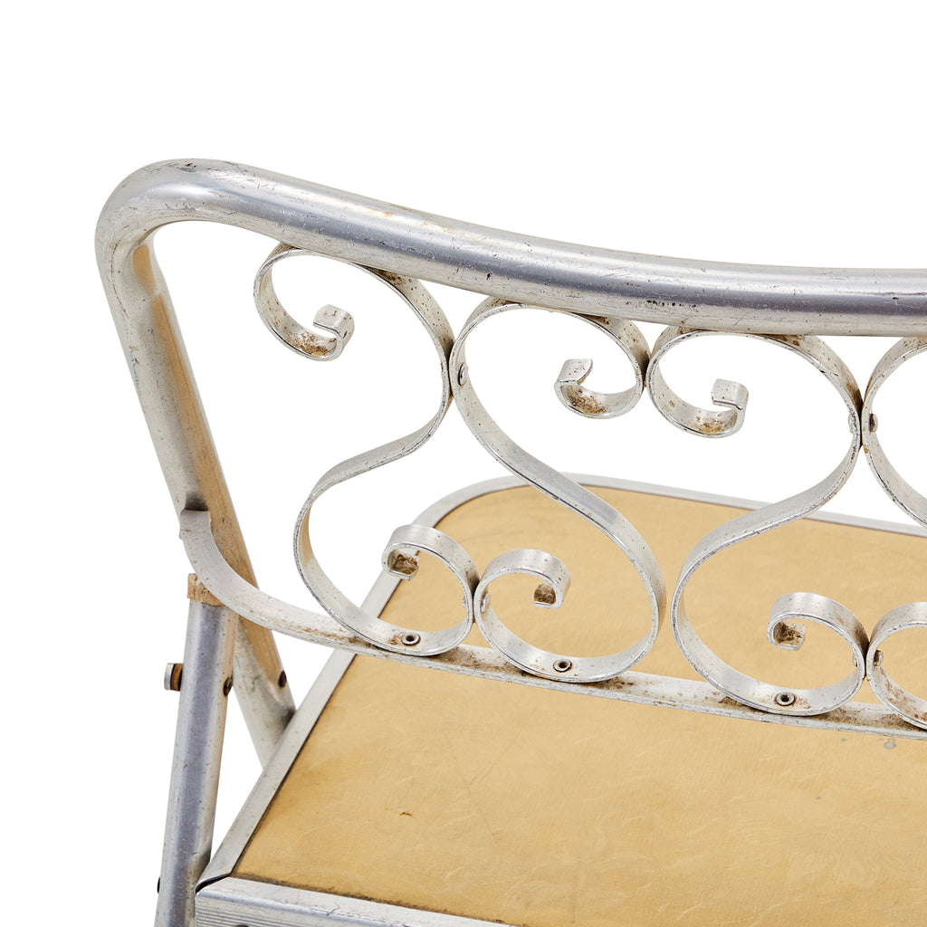 Silver & Tan Ornate Folding Chair