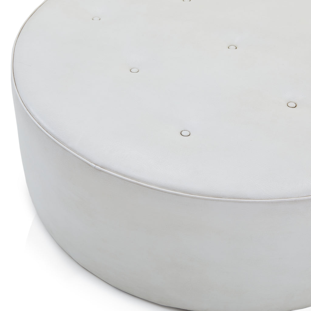 Large Round White 9 Button Ottoman