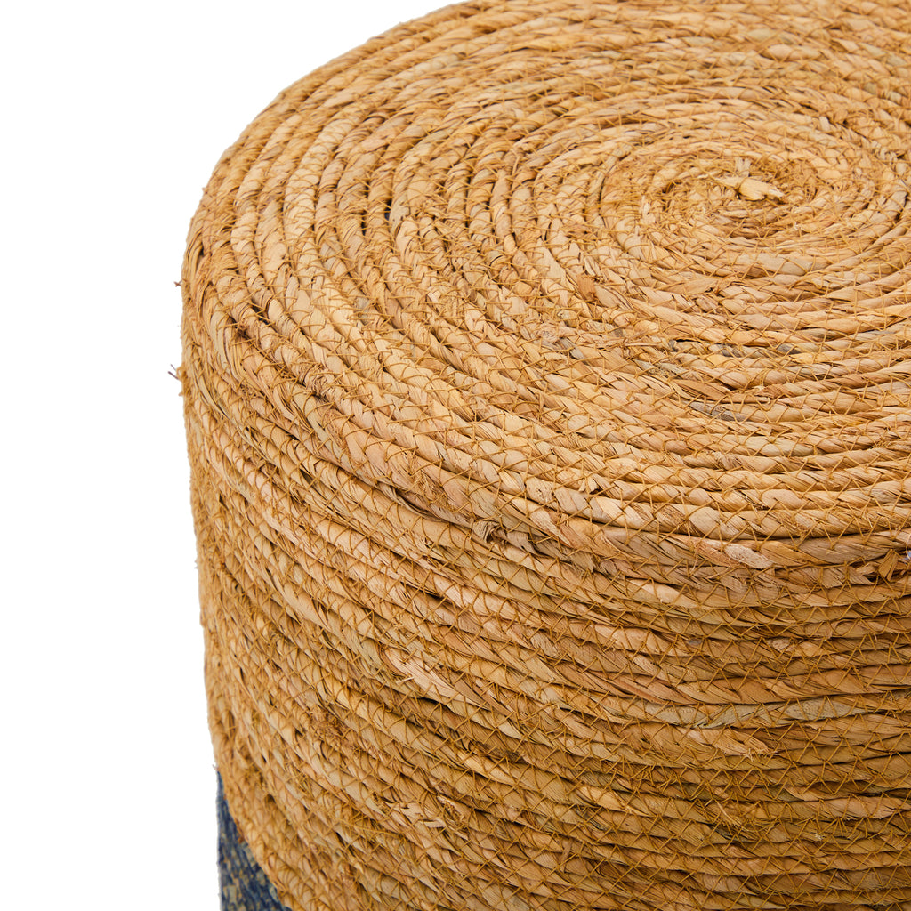 Tan & Blue Woven Natural Fiber Ottoman