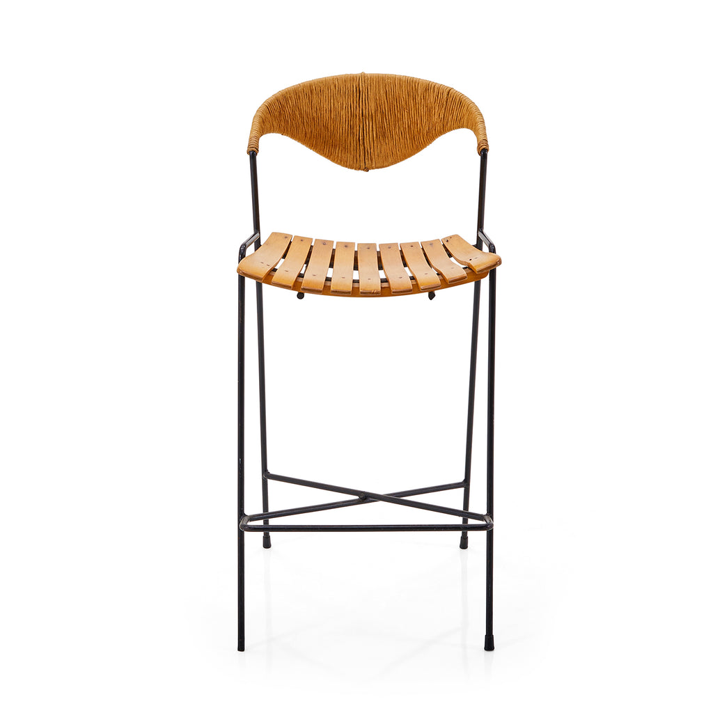 Wicker-Backed Modern Wire Stool