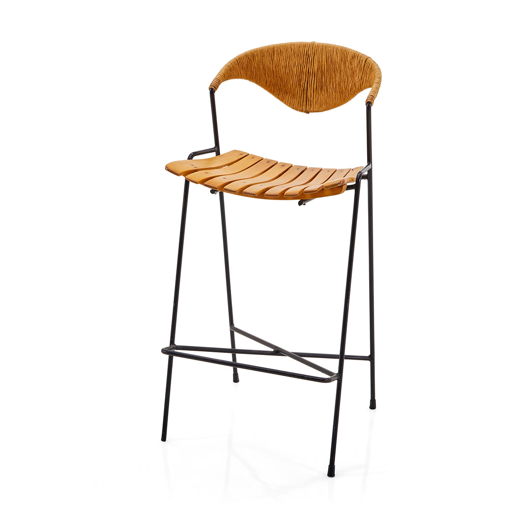 Wicker-Backed Modern Wire Stool