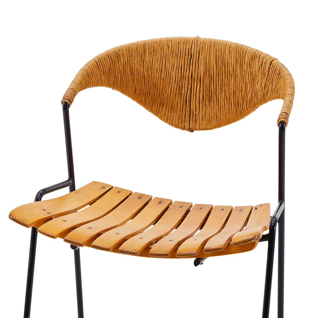 Wicker-Backed Modern Wire Stool
