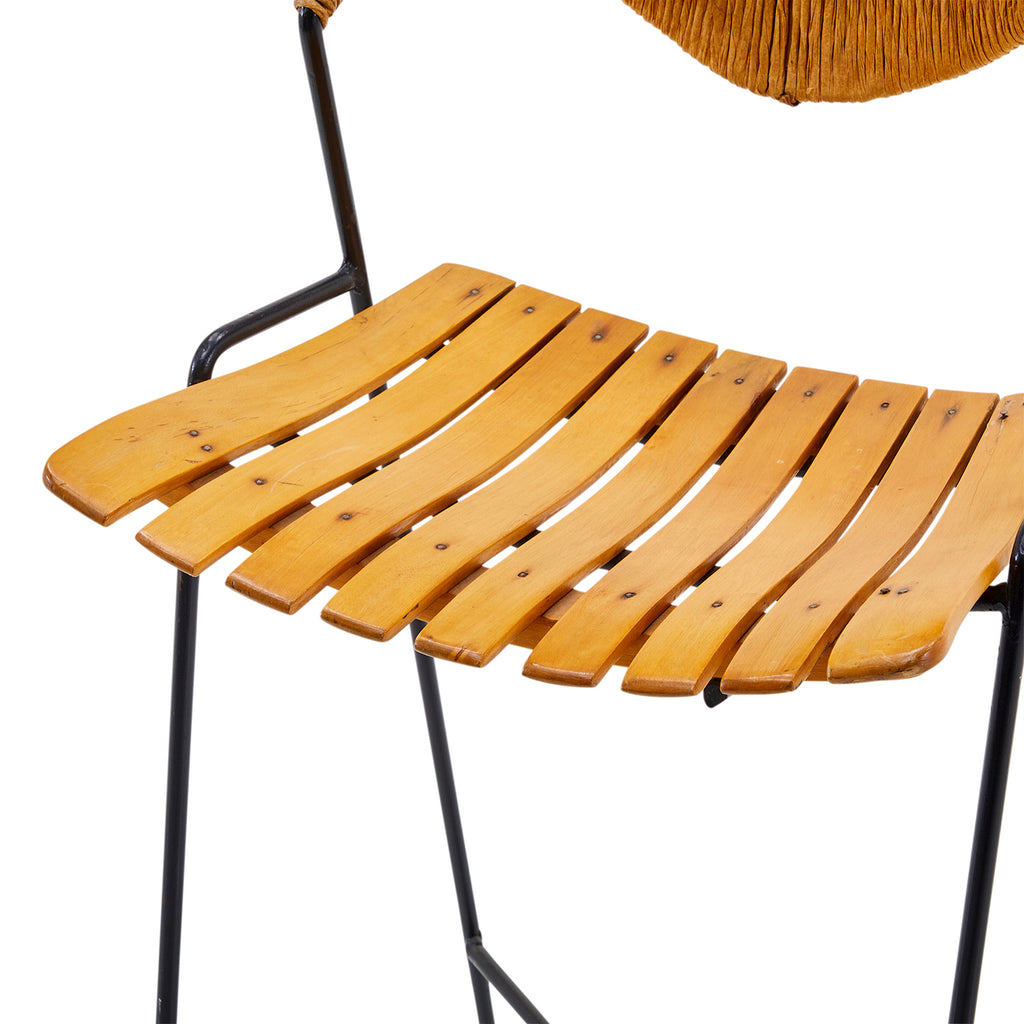 Wicker-Backed Modern Wire Stool