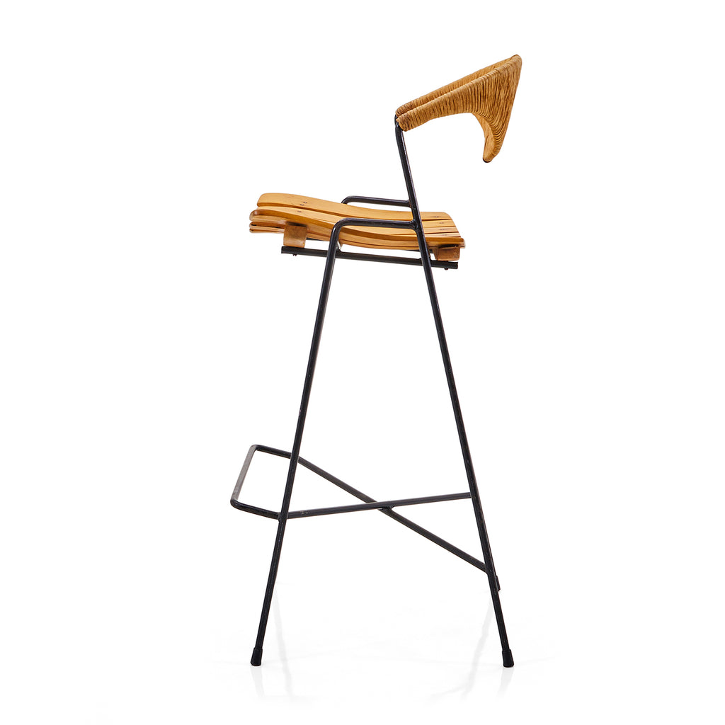 Wicker-Backed Modern Wire Stool