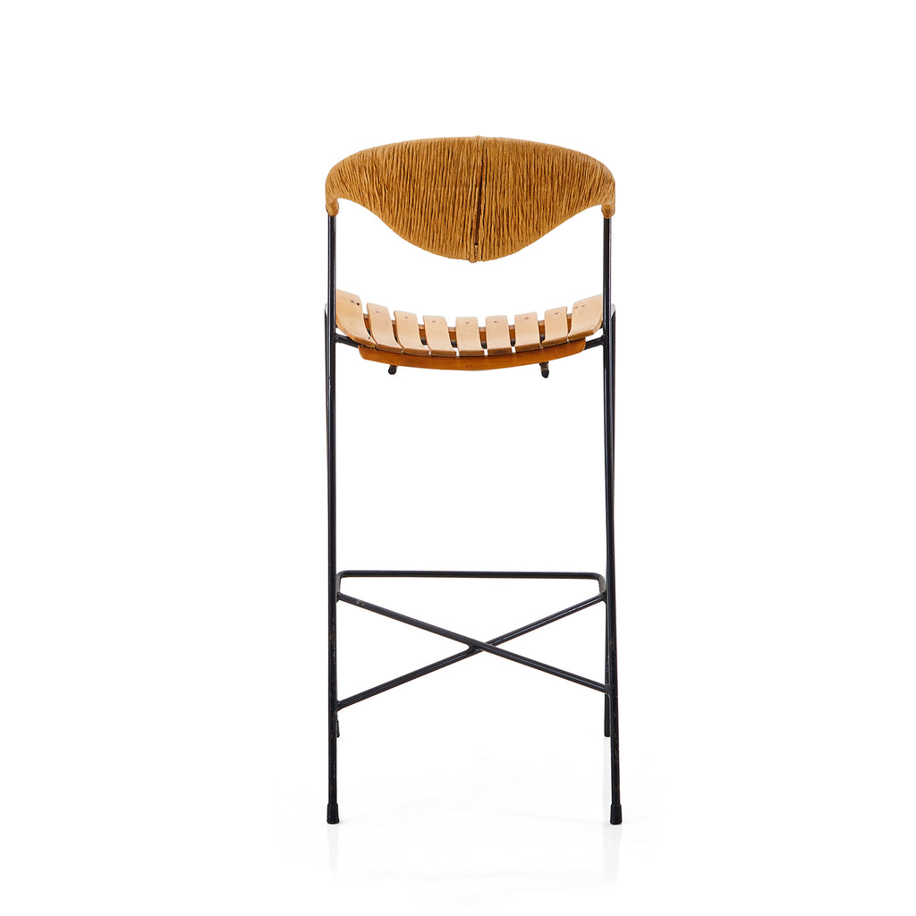 Wicker-Backed Modern Wire Stool