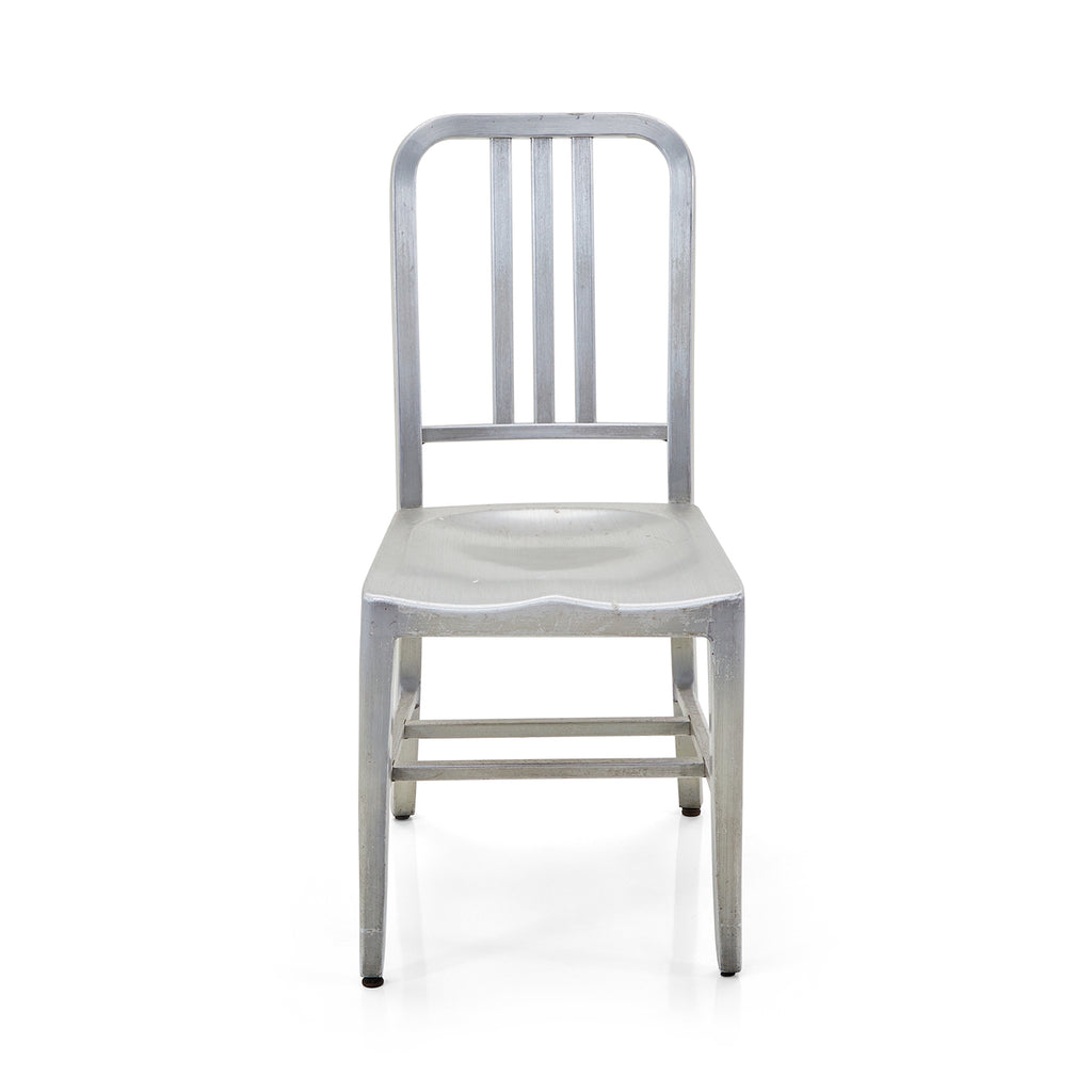 Silver Aluminum Slat Back Navy Chair