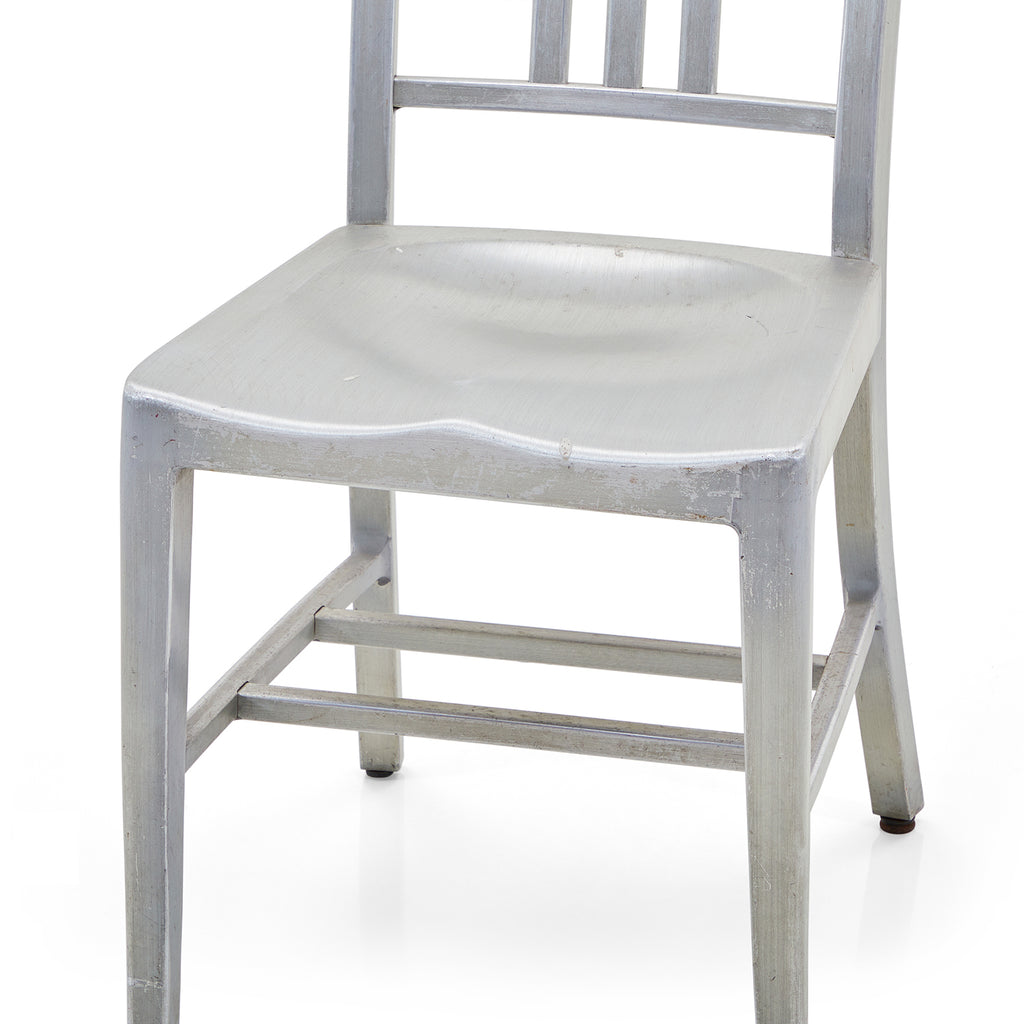 Silver Aluminum Slat Back Navy Chair