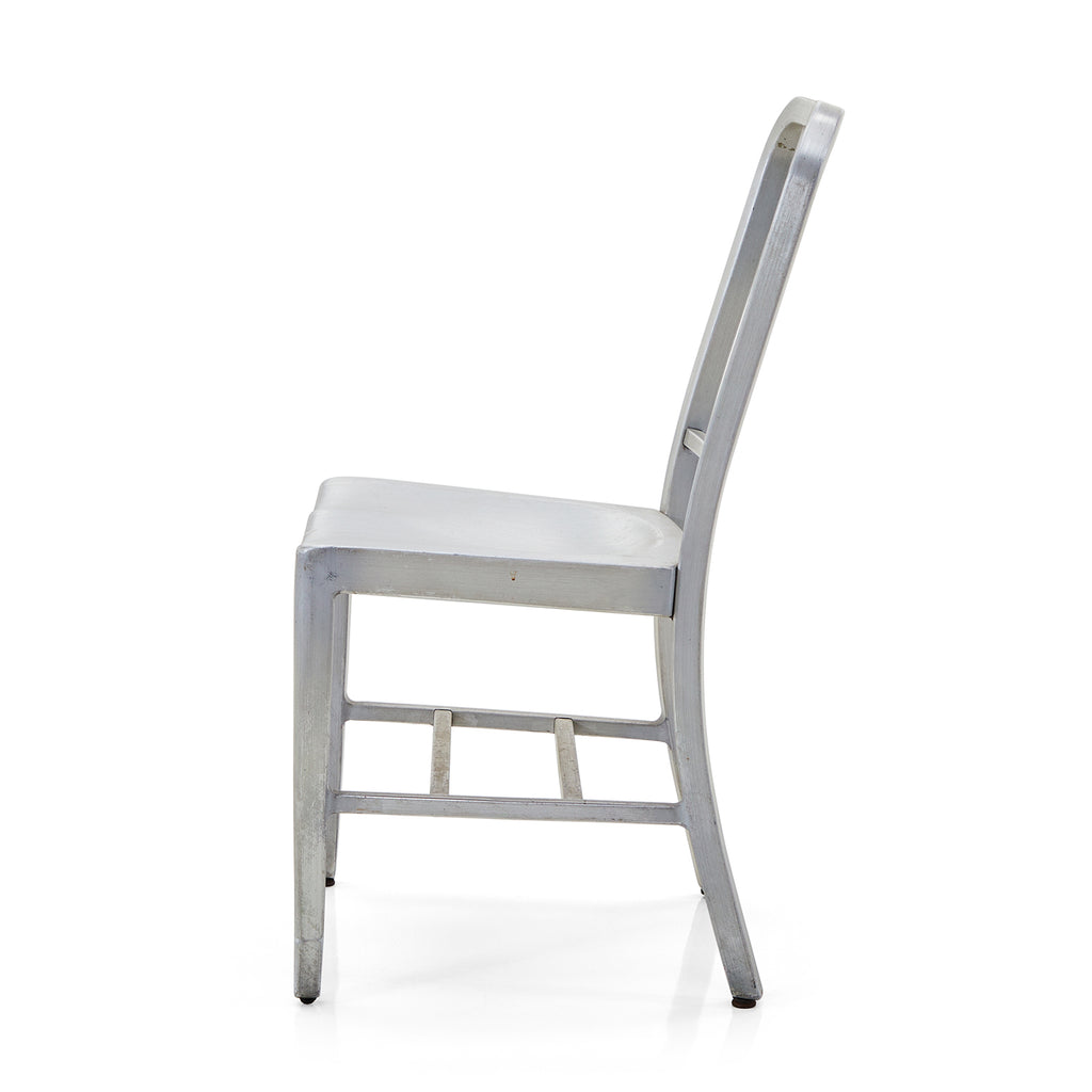 Silver Aluminum Slat Back Navy Chair