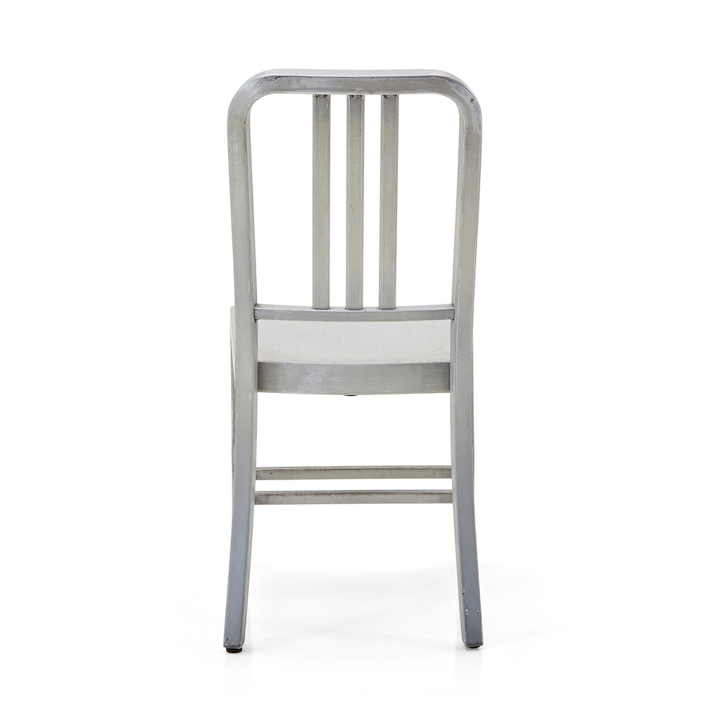 Silver Aluminum Slat Back Navy Chair