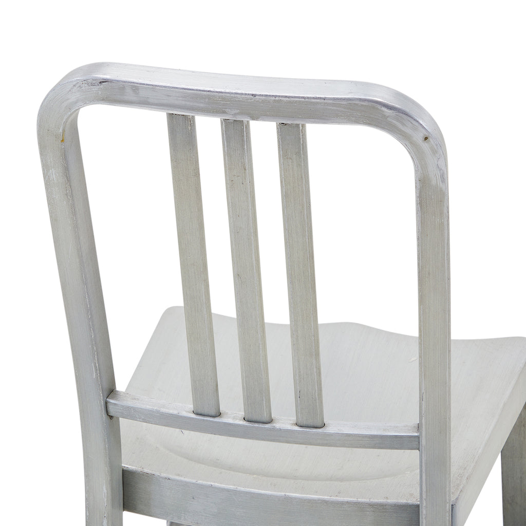 Silver Aluminum Slat Back Navy Chair