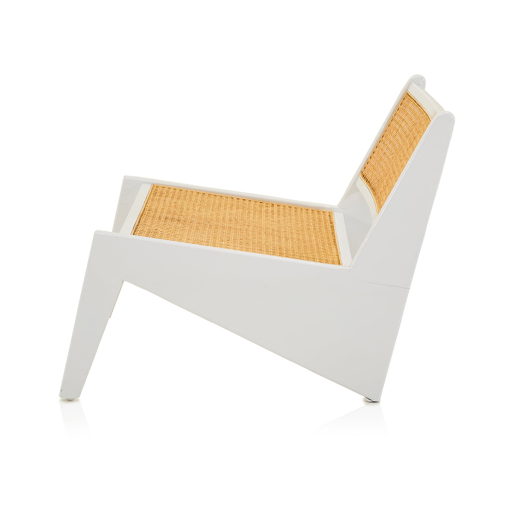 White & Cane Kangaroo Low Slanted Modern Lounge Chair