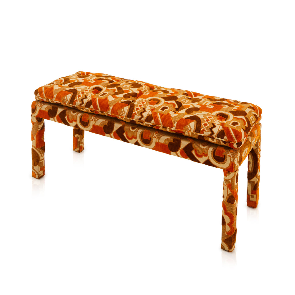 Orange Mod Velvet Fabric Bench