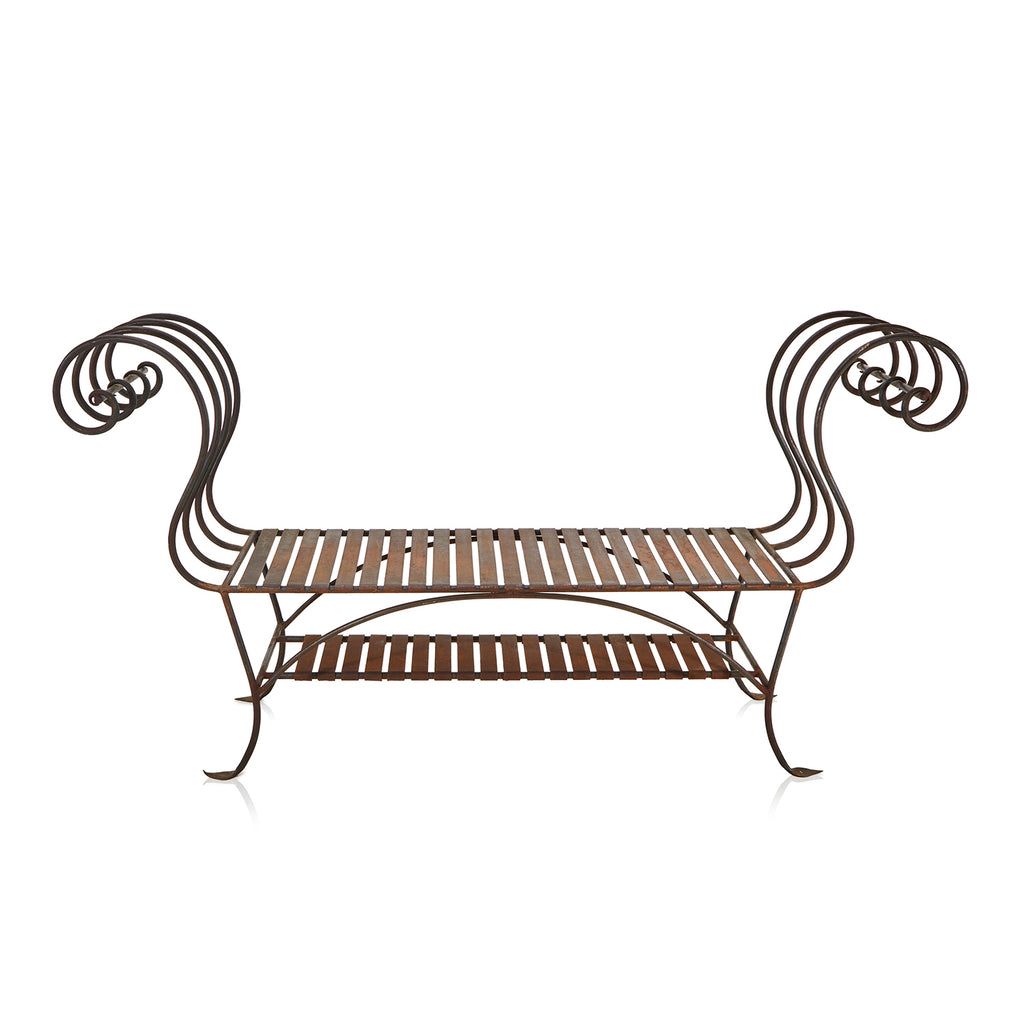Black Iron Scroll Arm Bench