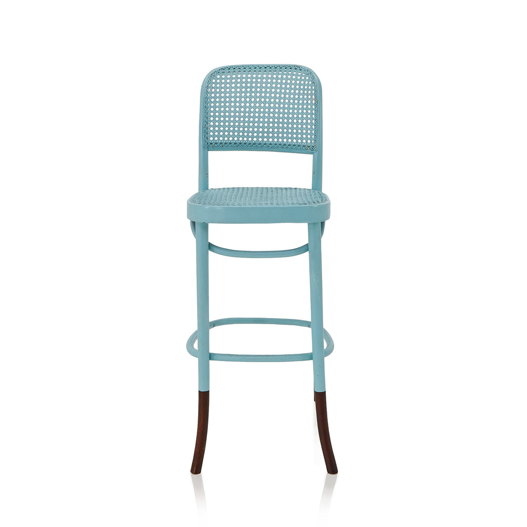 Grey-Blue Painted Cane Bar Stool