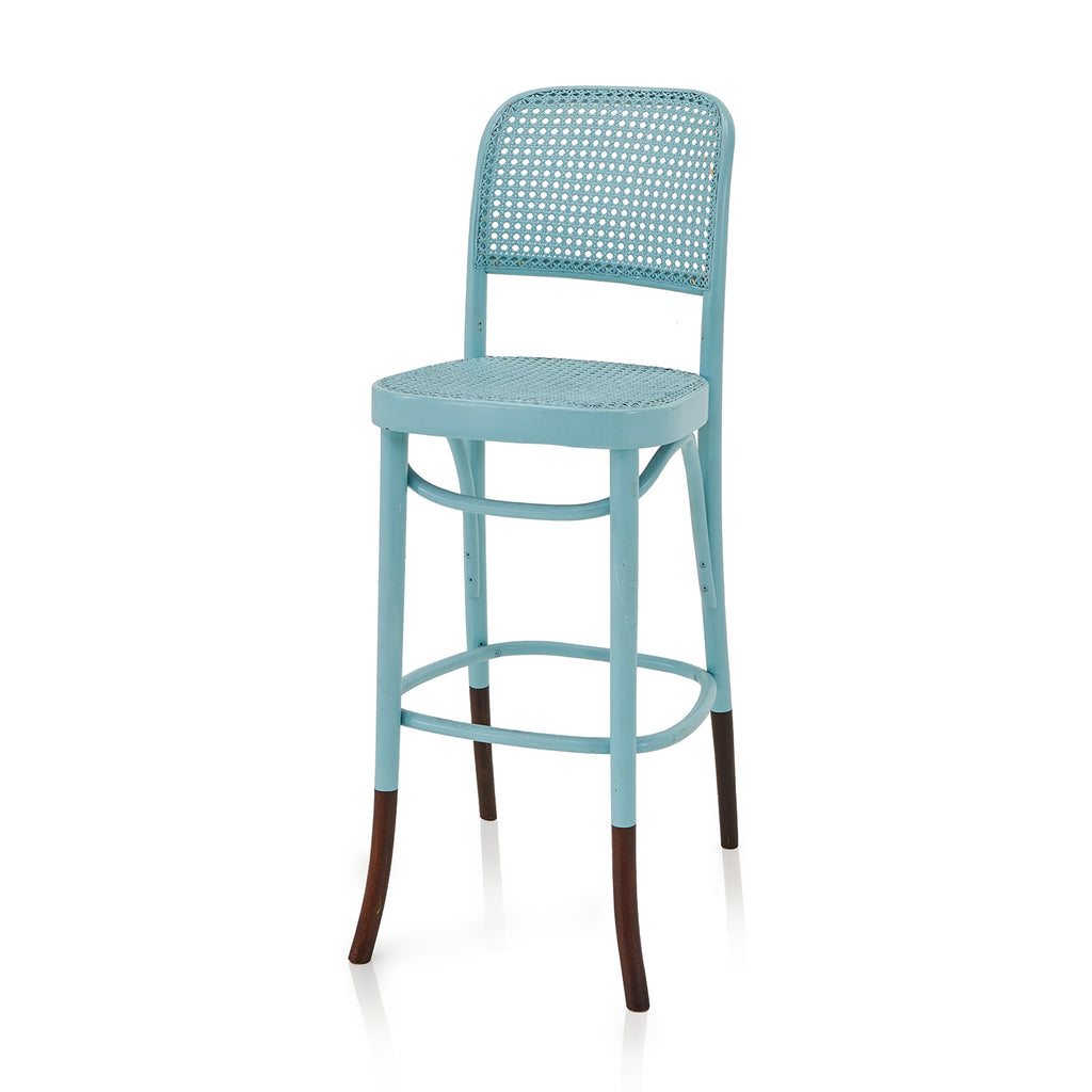 Grey-Blue Painted Cane Bar Stool