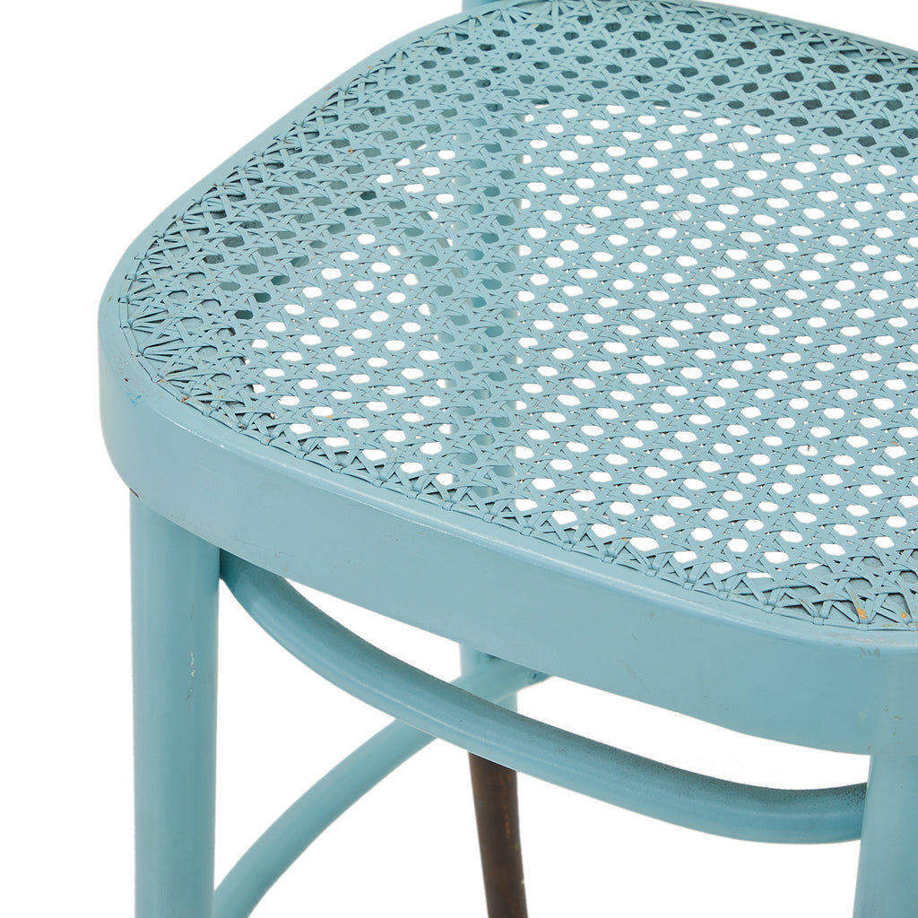 Grey-Blue Painted Cane Bar Stool