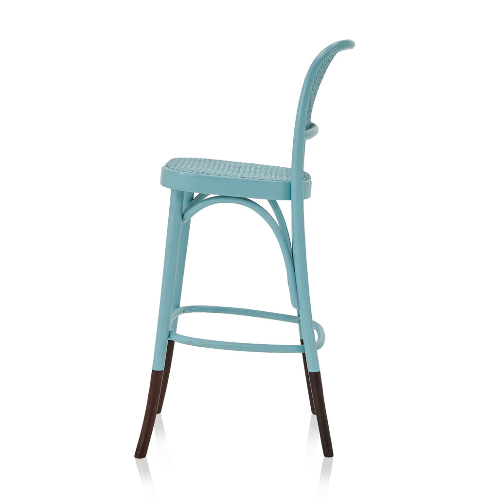 Grey-Blue Painted Cane Bar Stool