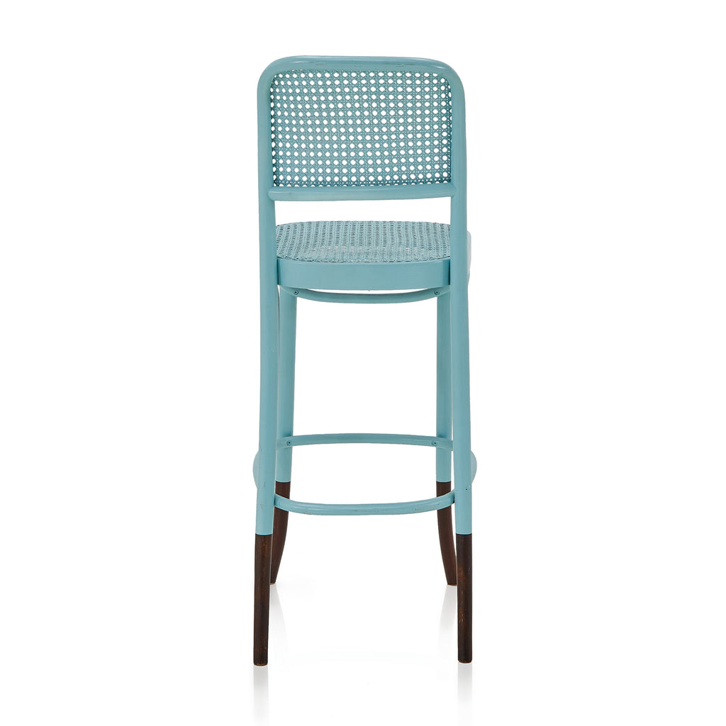 Grey-Blue Painted Cane Bar Stool