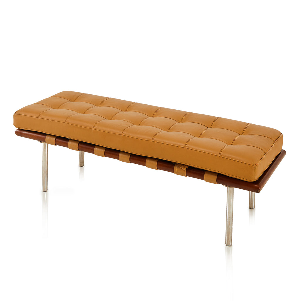 Small Tan Leather Barcelona Bench