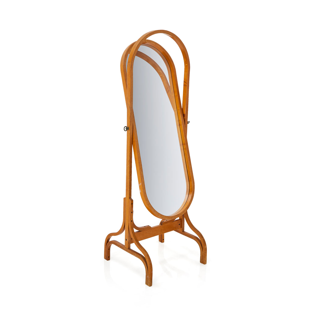 Wood Frame Standing Curved Floor Mirror