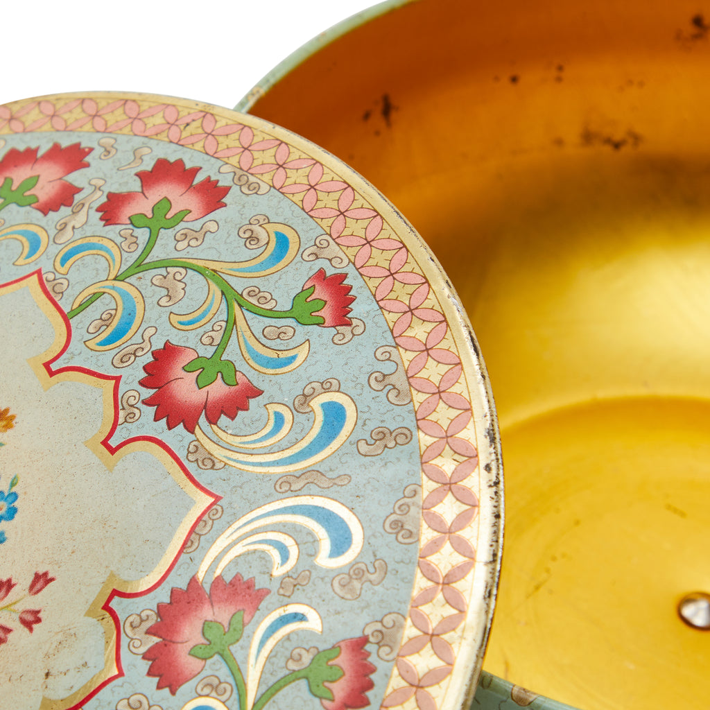 Blue Light Floral Tin Bowl with Lid (A+D)
