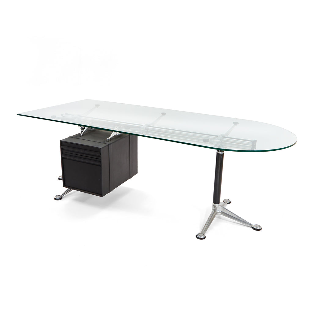 Heavy Contemporary Half Curve Glass Office Desk