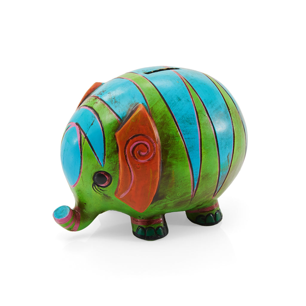 Green Ceramic Elephant Coin Bank (A+D)