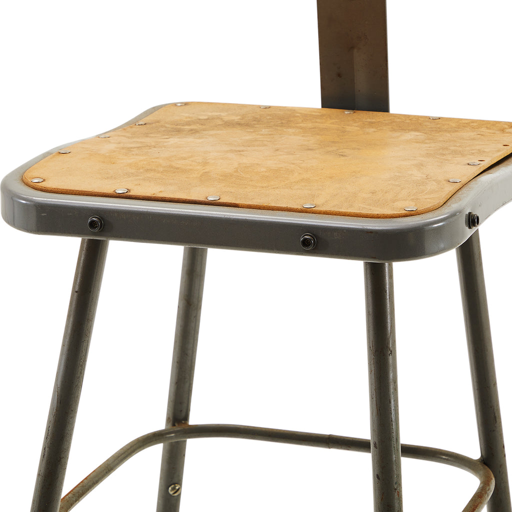 Rustic Metal Shop Stool with Backrest