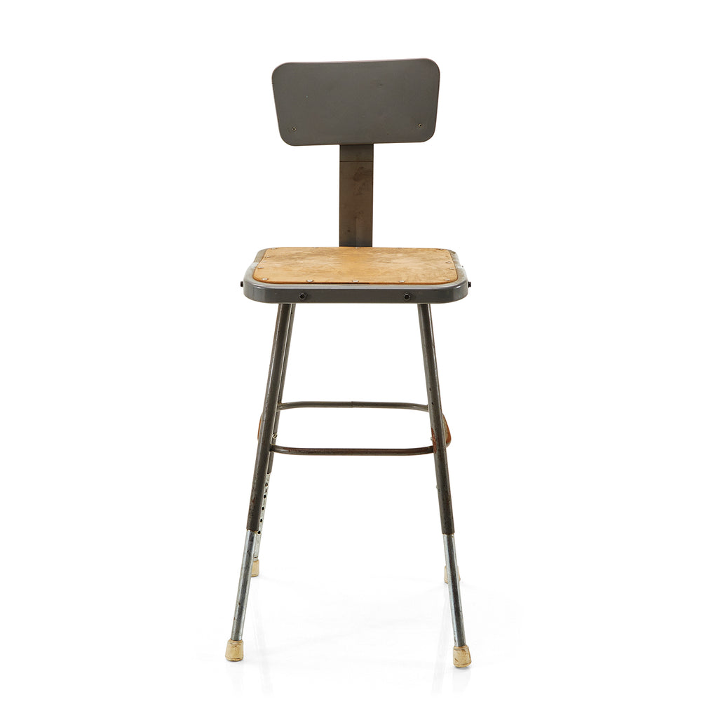 Rustic Metal Shop Stool with Backrest