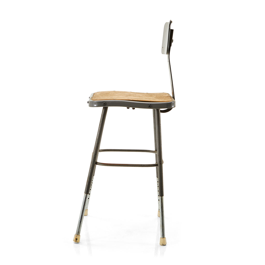 Rustic Metal Shop Stool with Backrest