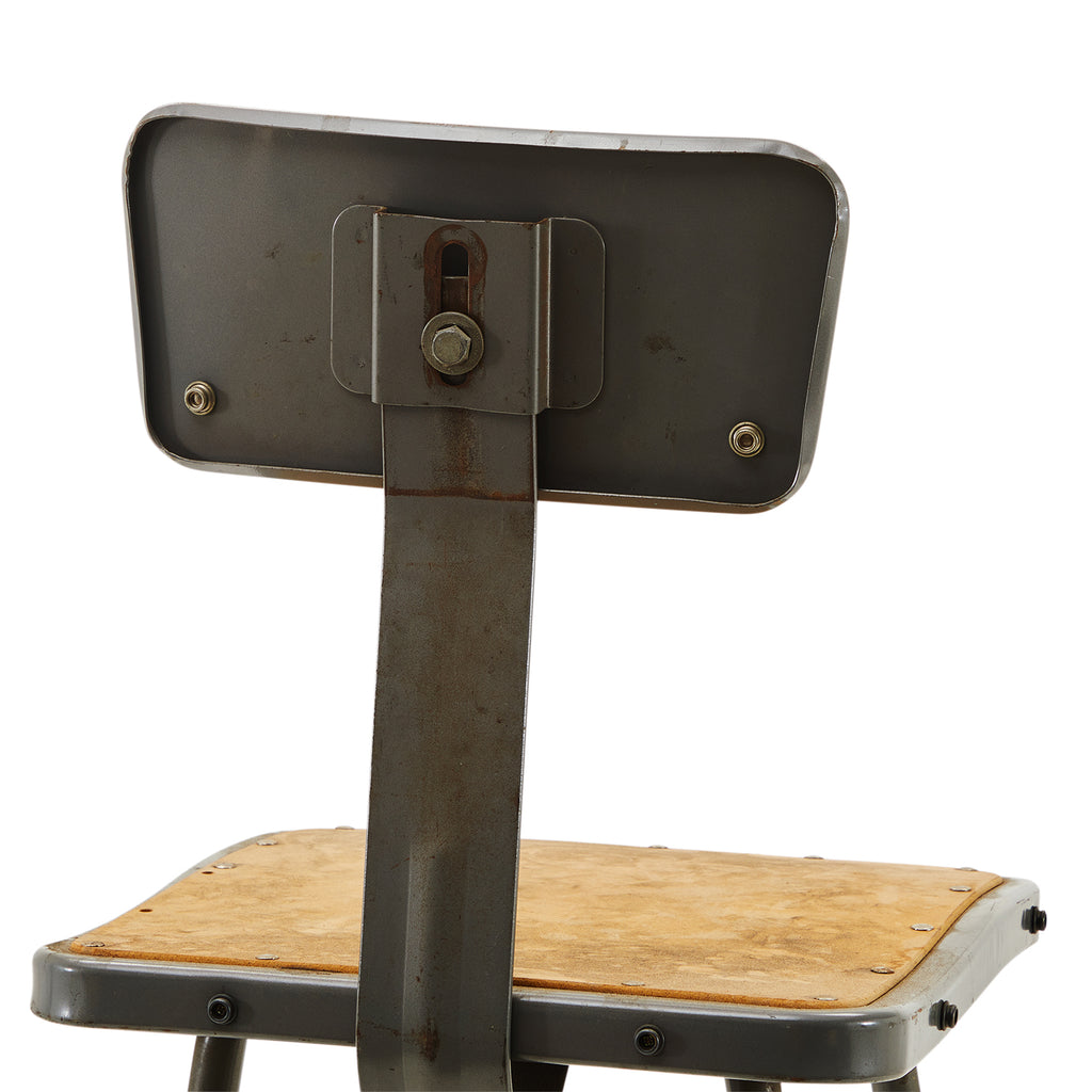 Rustic Metal Shop Stool with Backrest