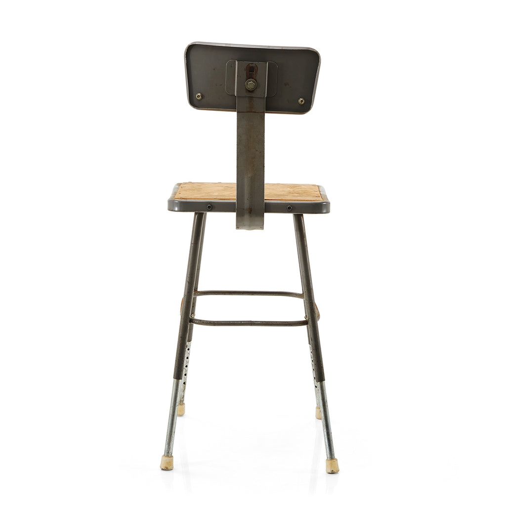 Rustic Metal Shop Stool with Backrest