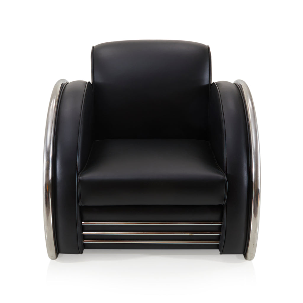 Black Leather & Chrome Deco Lounge Chair