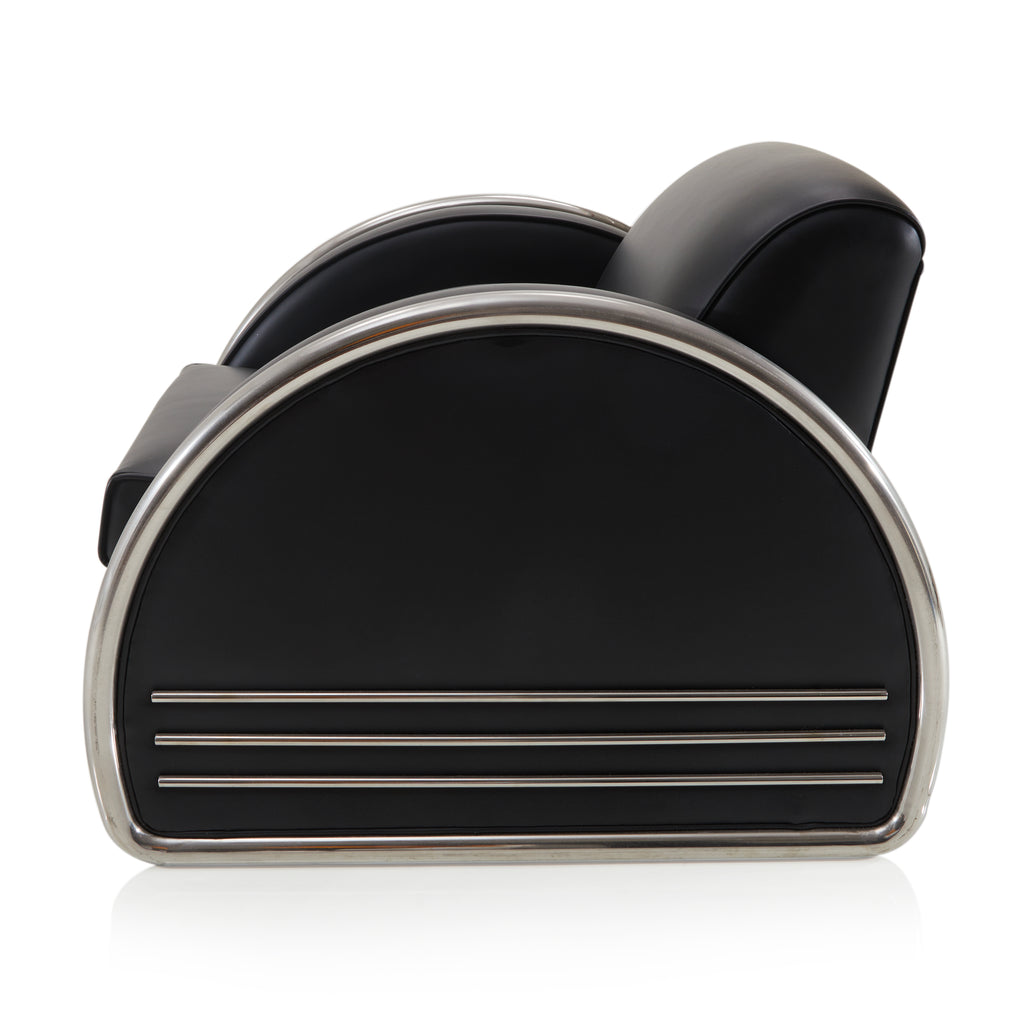 Black Leather & Chrome Deco Lounge Chair