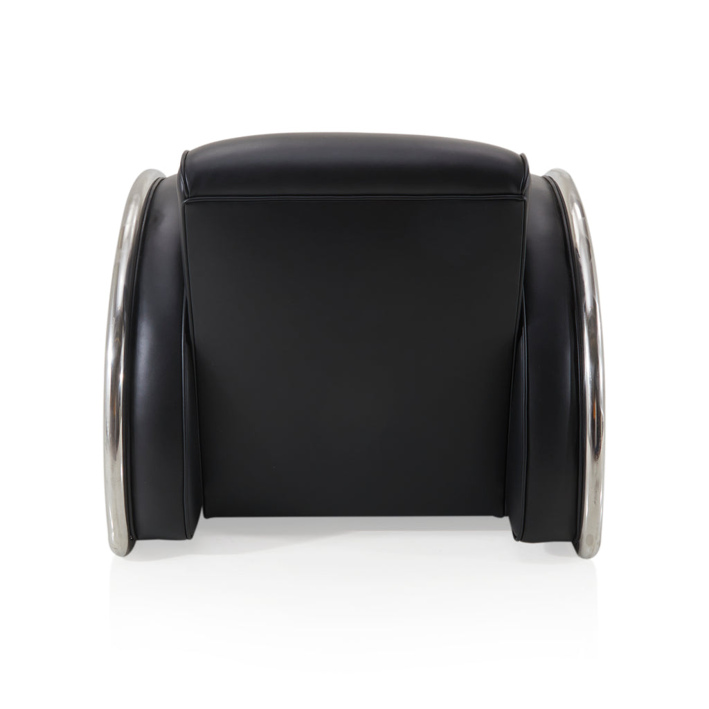 Black Leather & Chrome Deco Lounge Chair
