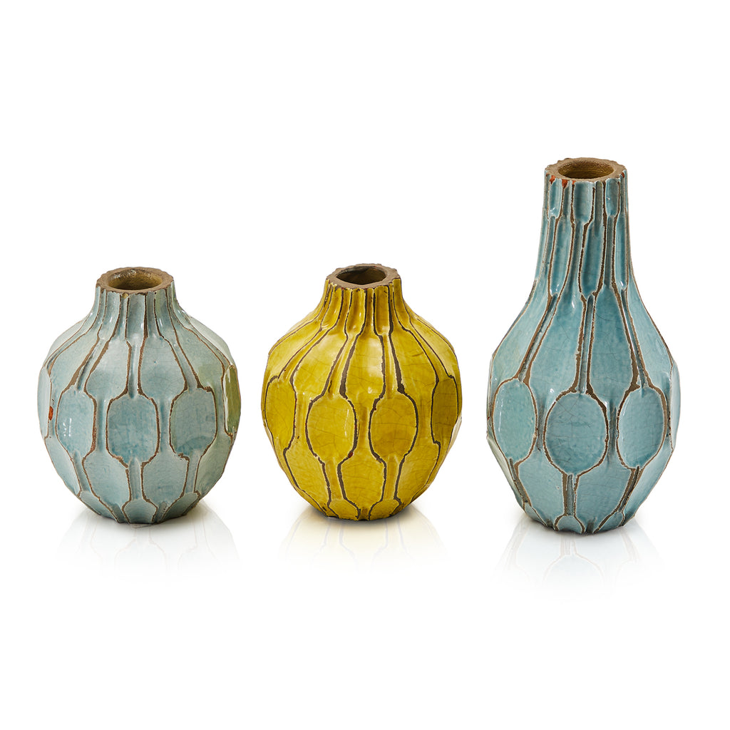 Yellow Honeycomb Short Vase (A+D)