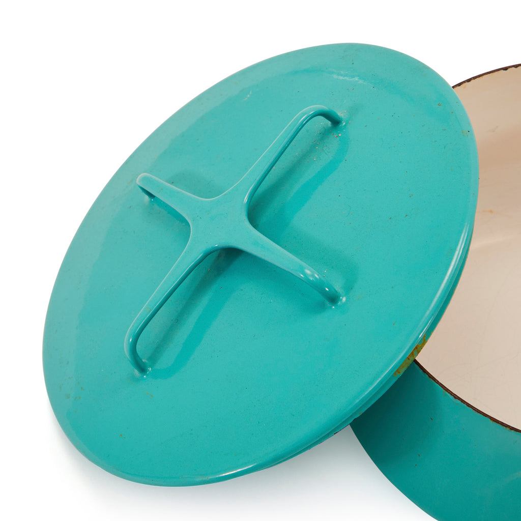Turquoise Enamel Pot with Lid