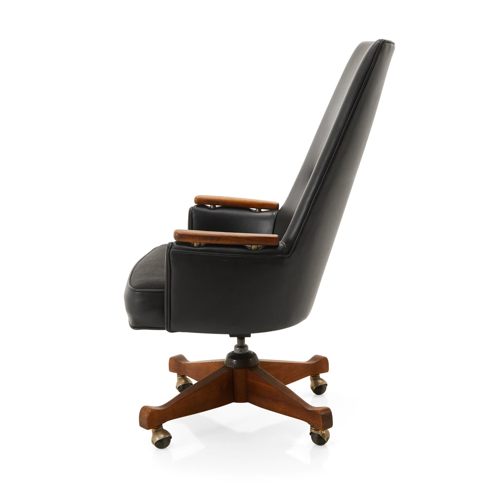 Black Leather & Wood High Back Executive Chair