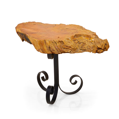 Wood Slab Black Iron Base Side Table