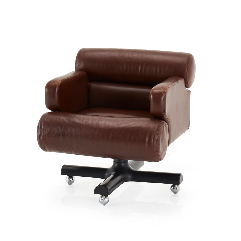 Dark Brown Leather Rolling Arm Chair