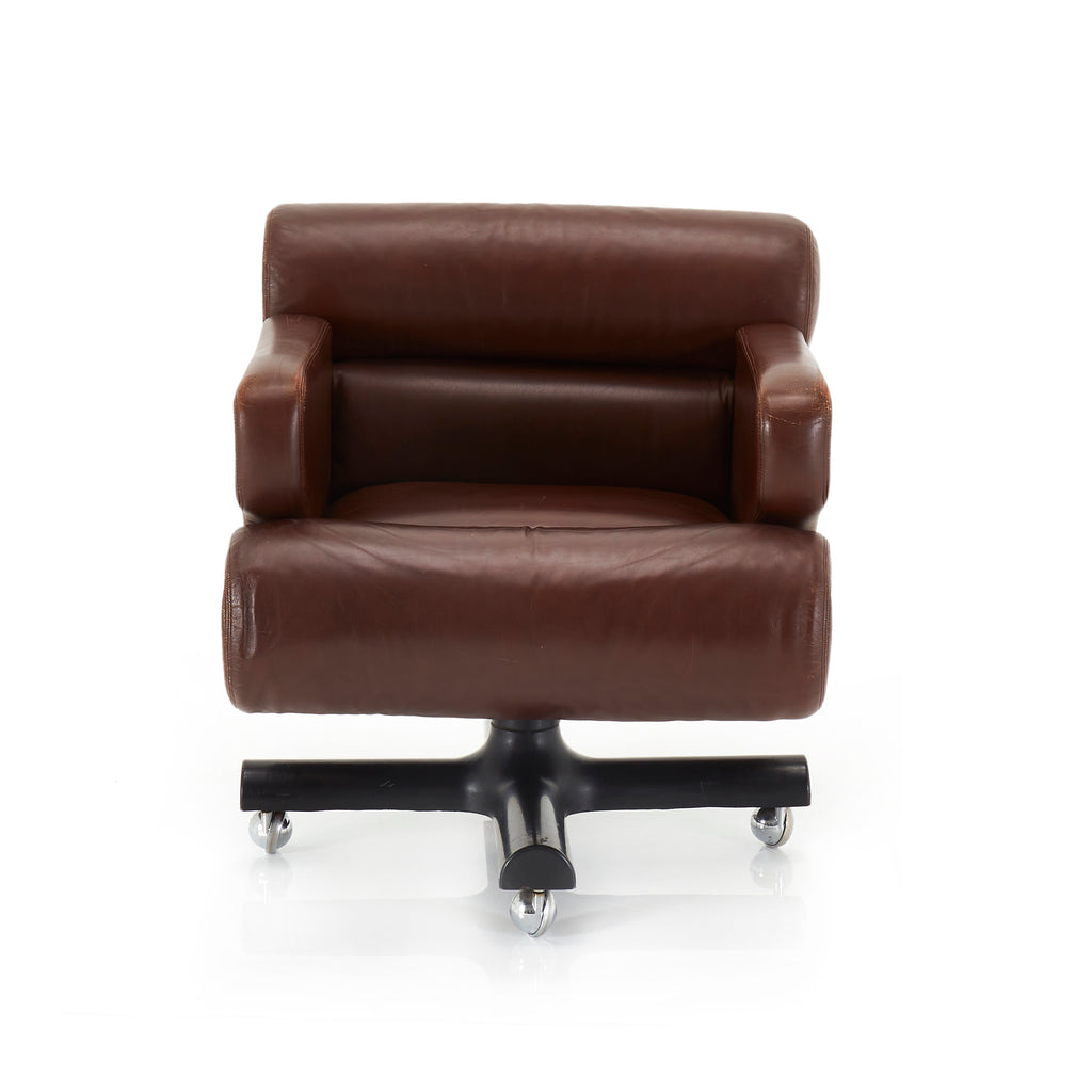 Dark Brown Leather Rolling Arm Chair